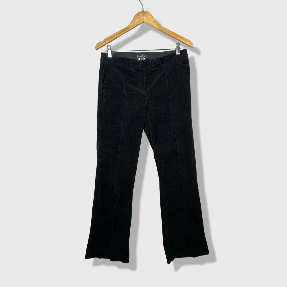 bebe Corduroy Velvet Pants Women 8 Black Y2K Flare Low Rise Trousers